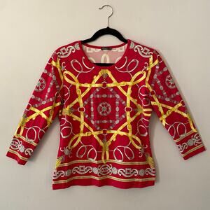 J. McLaughlin Pink Harness Buckle Catalina Cloth Shirt 3/4 Sleeve Women Medium